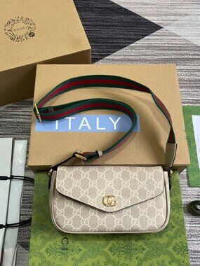 Gucci Ophidia Pochette White GG Canvas Crossbody-Beige